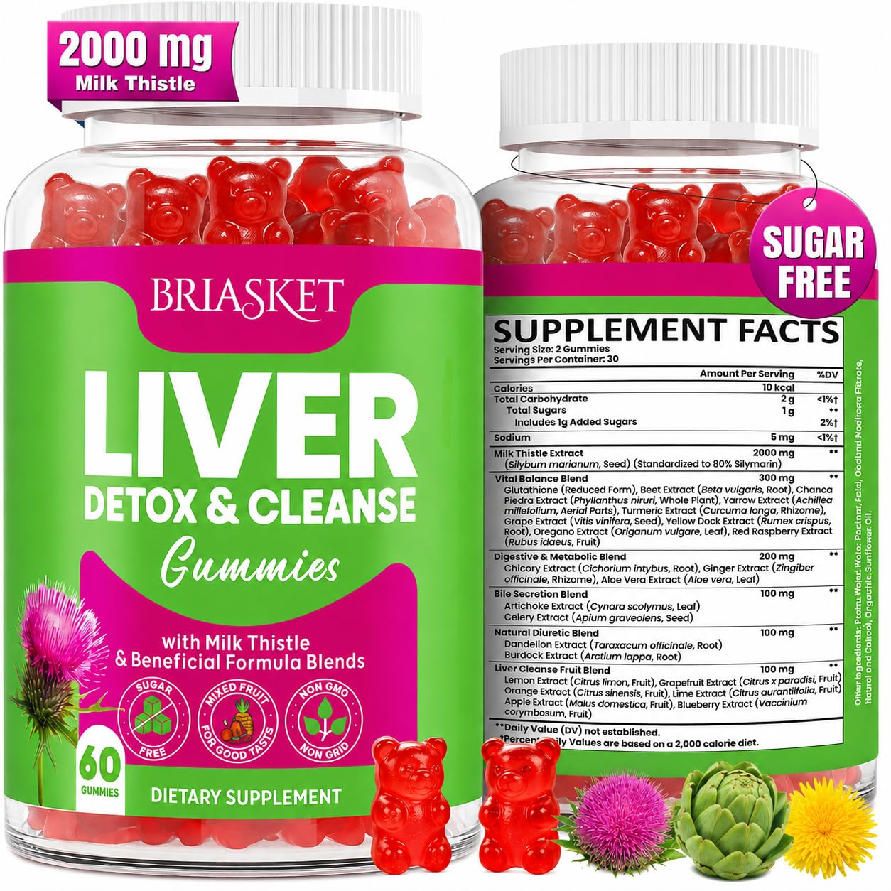 Liver Detox Cleanse & Repair, 2000 mg Milk Thistle Liver Detox, Liver Support Supplement with Glutathione, Dandelion Root, Turmeric & Artichoke, 23-in-1Herbal - dailyvitalstore
