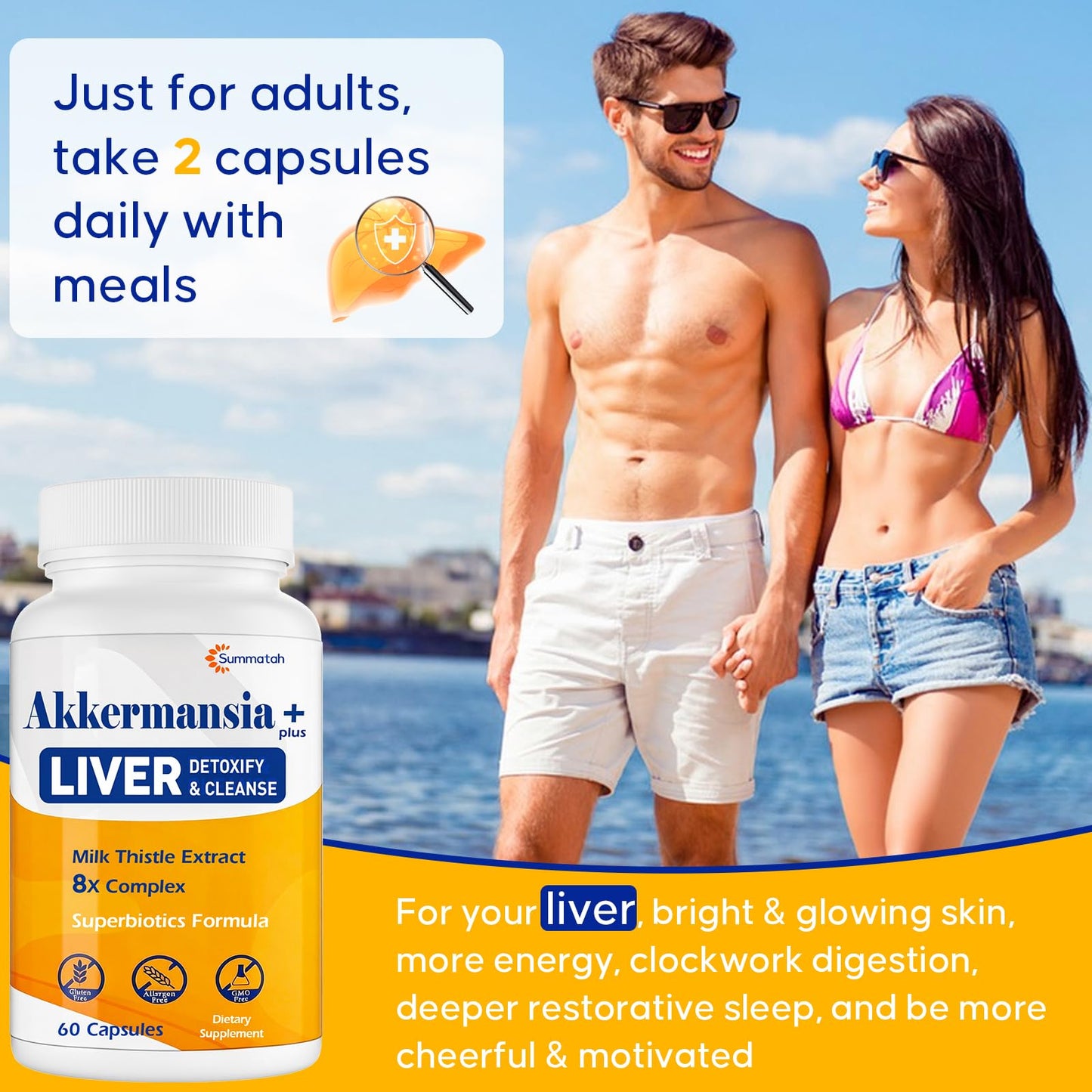 Liver Detoxify Repair & Cleanse, 20 Billion Afu Akkermansia Probiotic with Milk Thistle, Dandelion & Turmeric, 8-in-1 Herbal Formula for Liver Support & Renew, - dailyvitalstore