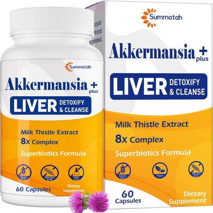 Liver Detoxify Repair & Cleanse, 20 Billion Afu Akkermansia Probiotic with Milk Thistle, Dandelion & Turmeric, 8-in-1 Herbal Formula for Liver Support & Renew, - dailyvitalstore