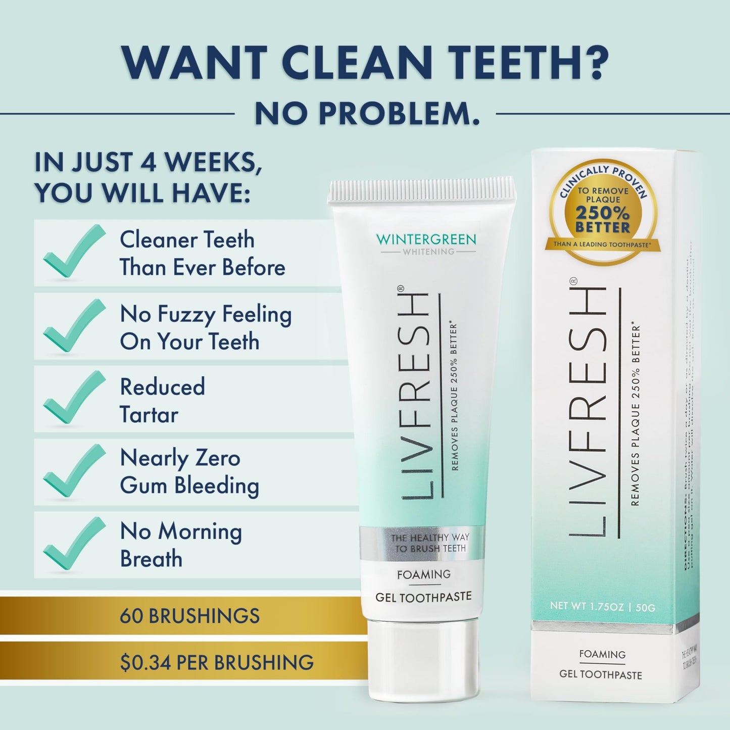 LIVFRESH Toothpaste Gel, Clinically Proven to Remove Plaque 250% Better, Improves Gum Health 190% Better, Prevents & Reduces Tartar - dailyvitalstore
