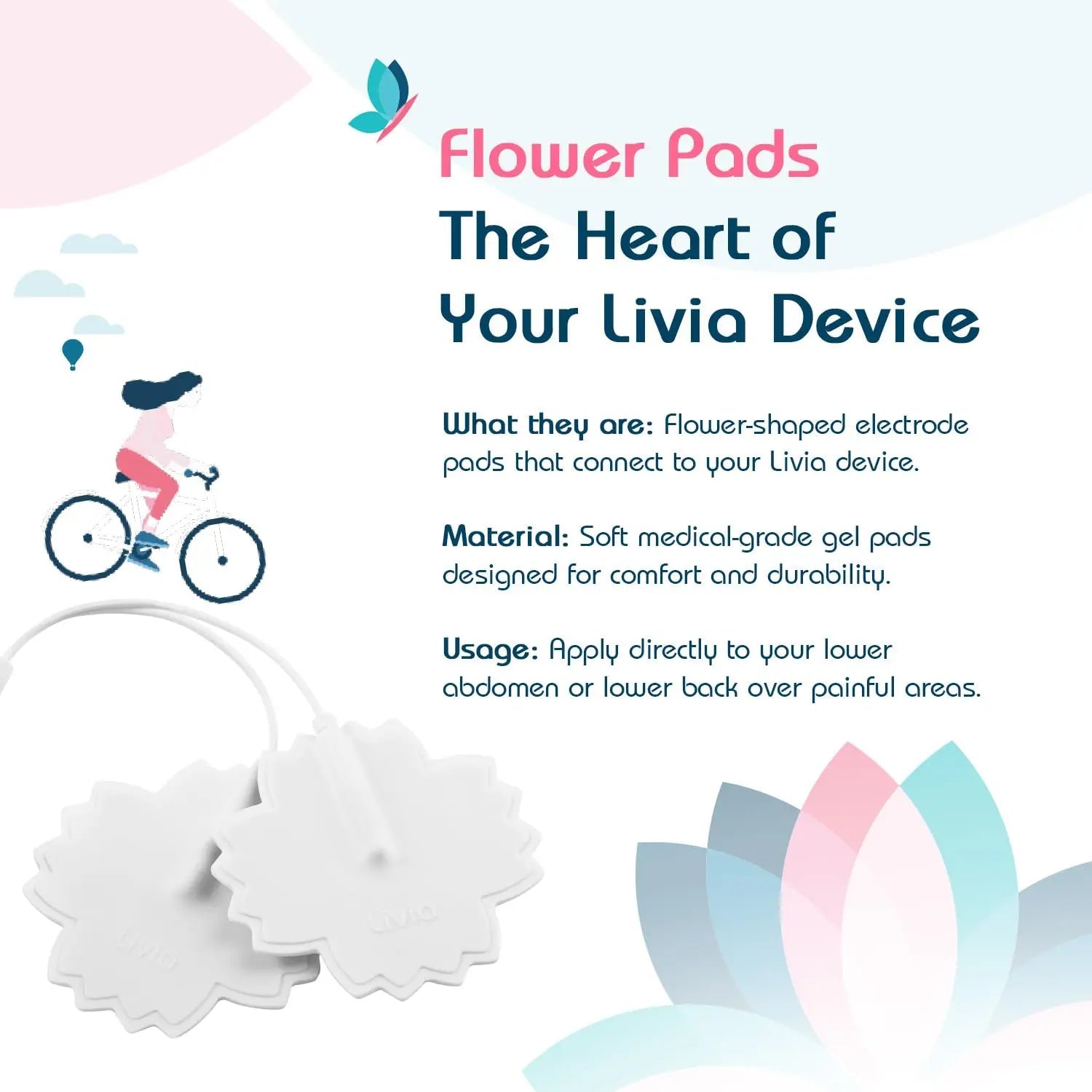 Livia Flower Pads | Electrodes Menstrual Pain Relief Device | Compact, Lightweight, Discreet | Skin-Friendly & Easy to Apply | 1 Set of Electrodes - dailyvitalstore