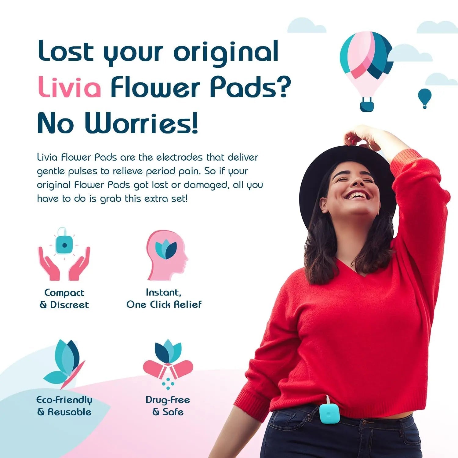 Livia Flower Pads | Electrodes Menstrual Pain Relief Device | Compact, Lightweight, Discreet | Skin-Friendly & Easy to Apply | 1 Set of Electrodes - dailyvitalstore
