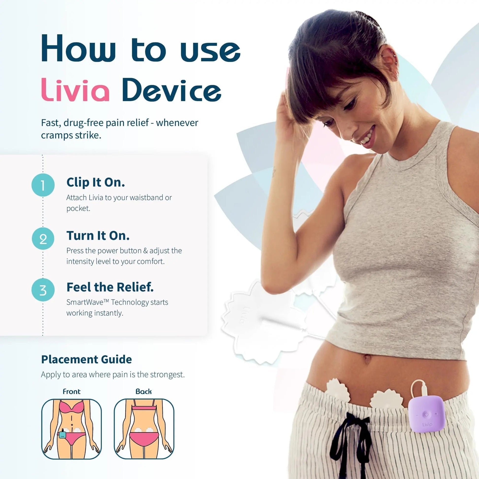 Livia Menstrual Pain Relief Device, Lavender – Off-Switch for Period Pain – Portable & Discreet – Rechargeable, Up to 8 Hours Battery – Complete Kit with Stick-On Pads – The Go-to Travel Partner - dailyvitalstore