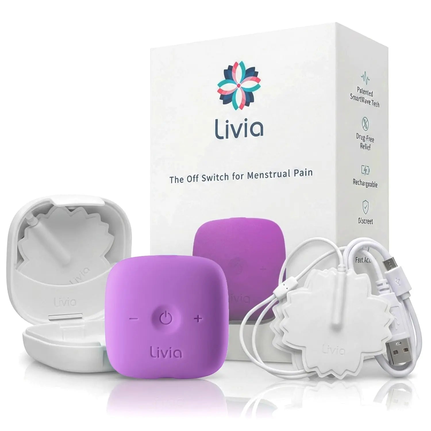 Livia Menstrual Pain Relief Device, Lavender – Off-Switch for Period Pain – Portable & Discreet – Rechargeable, Up to 8 Hours Battery – Complete Kit with Stick-On Pads – The Go-to Travel Partner - dailyvitalstore