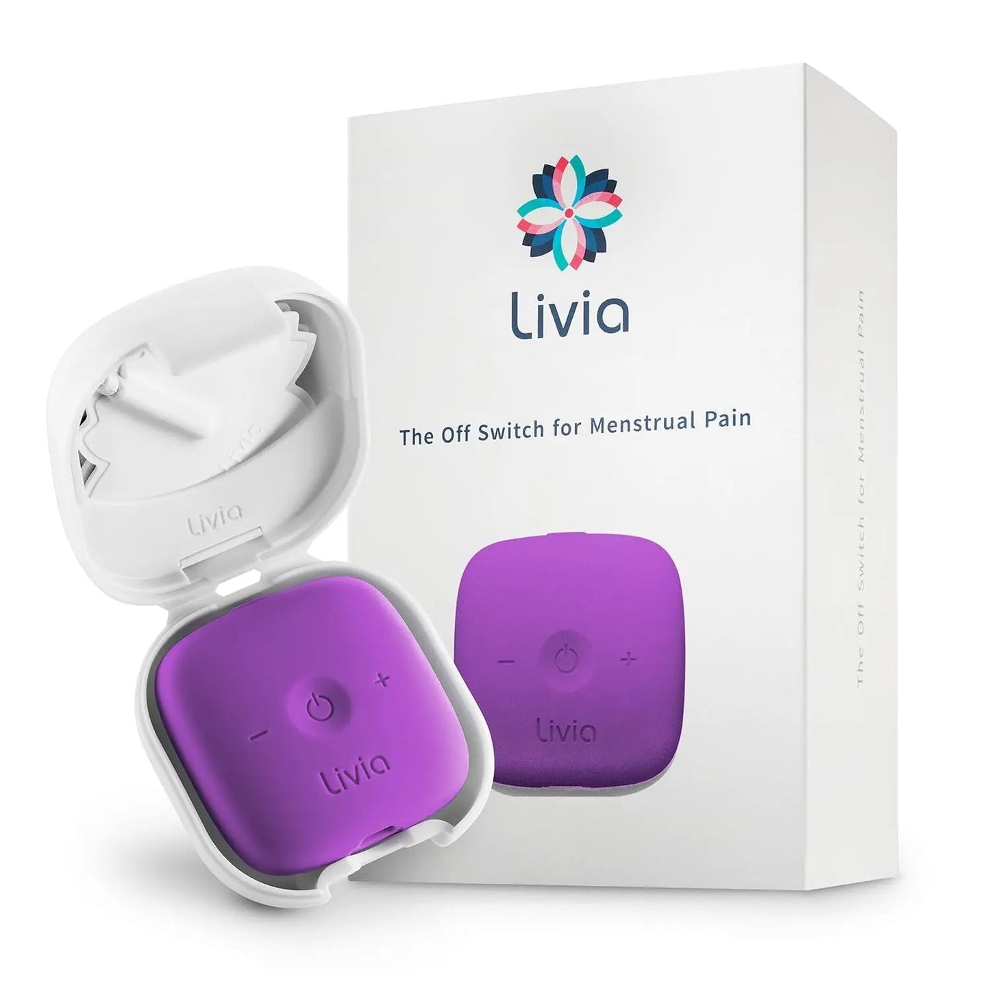 Livia Menstrual Pain Relief Device, Purple – Off-Switch for Period Pain – Portable & Discreet – Rechargeable, Up to 8 Hours Battery – Complete Kit with Stick-On Pads – The Go-to Travel Partner - dailyvitalstore