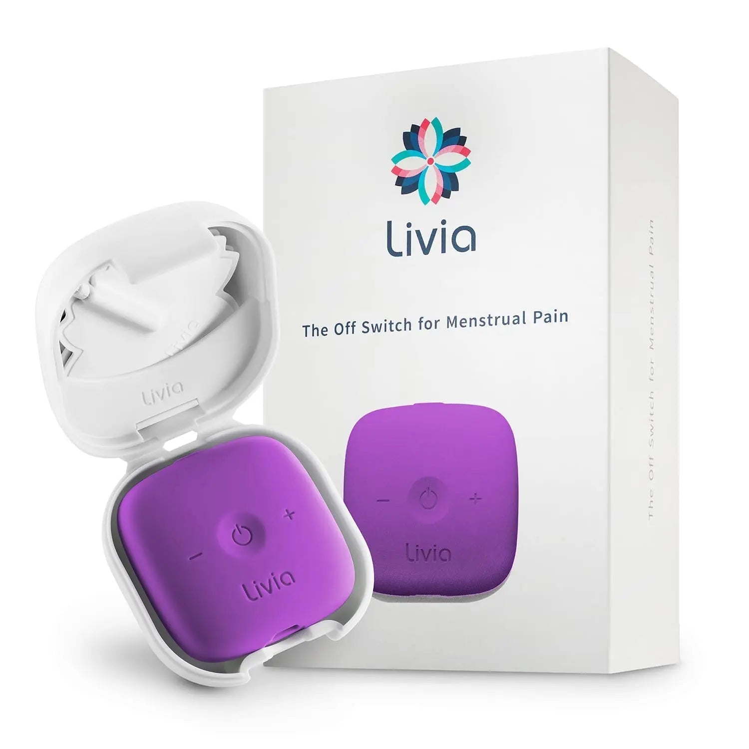 Livia Menstrual Pain Relief Device, Purple – Off-Switch for Period Pain – Portable & Discreet – Rechargeable, Up to 8 Hours Battery – Complete Kit with Stick-On Pads – The Go-to Travel Partner - dailyvitalstore