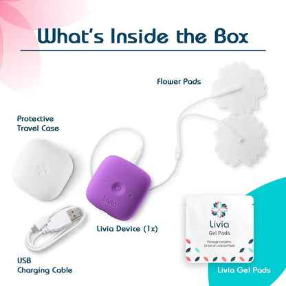 Livia Menstrual Pain Relief Device, Purple – Off-Switch for Period Pain – Portable & Discreet – Rechargeable, Up to 8 Hours Battery – Complete Kit with Stick-On Pads – The Go-to Travel Partner - dailyvitalstore