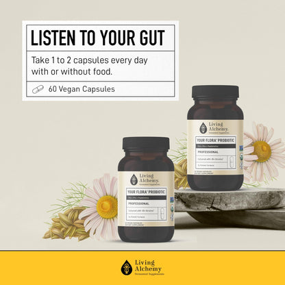 Living Alchemy Gut Health Supplements for Men & Women - Your Flora Probiotic Professional Digestion Supplement with Fermented Soybean, Prebiotics, - dailyvitalstore