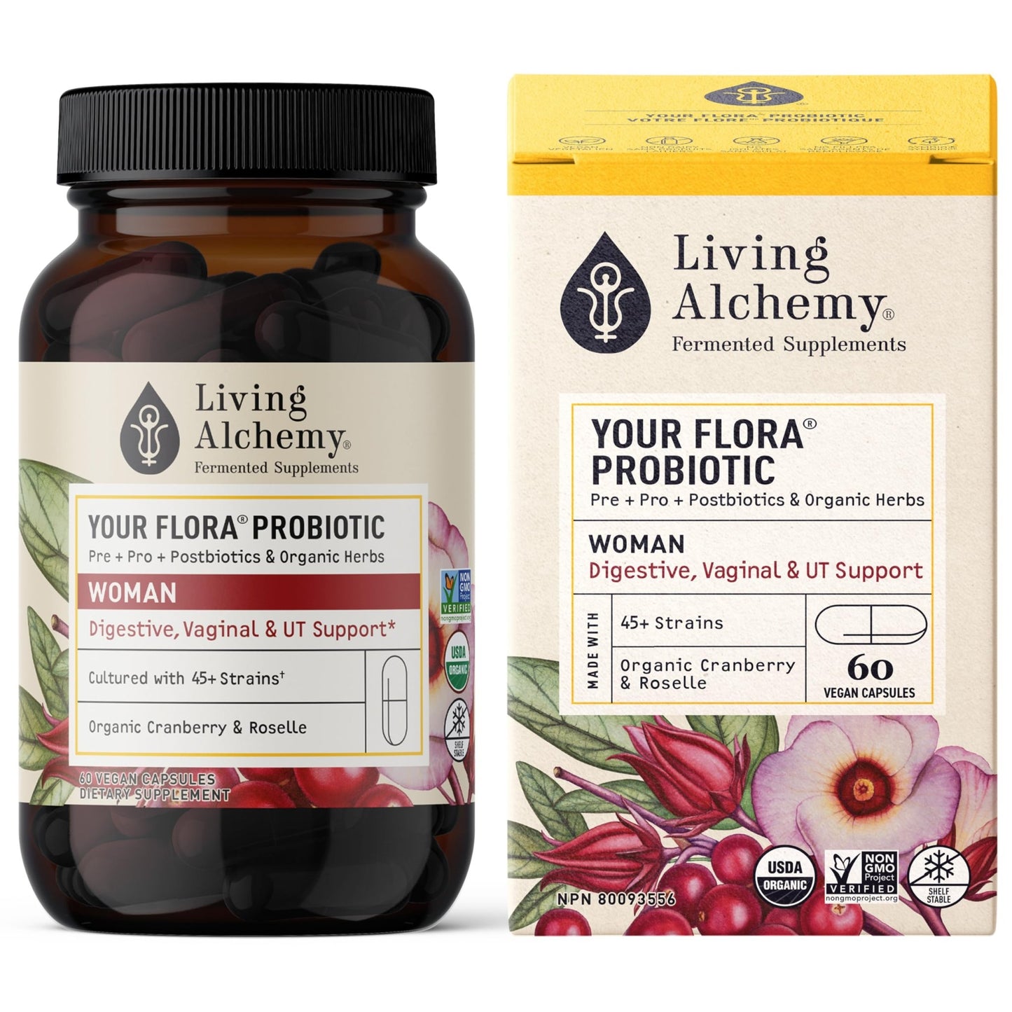 Living Alchemy Gut Health Supplements for Women - Your Flora Probiotics Women with Fermented Soybean, Cranberry Juice, Roselle, Prebiotics, Digestive Enzyme, & Probiotics - Vegan, Non-GMO, 60 Pcs - dailyvitalstore