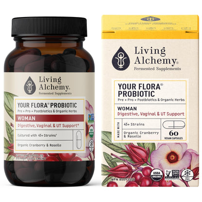 Living Alchemy Gut Health Supplements for Women - Your Flora Probiotics Women with Fermented Soybean, Cranberry Juice, Roselle, Prebiotics, Digestive Enzyme, & Probiotics - Vegan, Non-GMO, 60 Pcs - dailyvitalstore