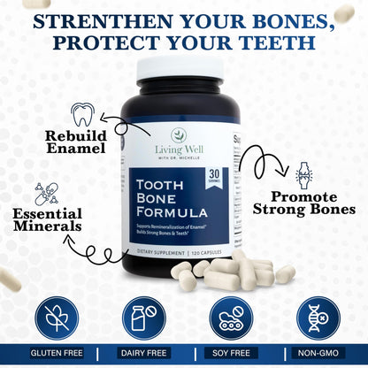 Living Well with Dr. Michelle Tooth & Bone Formula - Supplement with Calcium for Bone Strength & Tooth Enamel Support, D3 + K2, 120 Capsules, Non-GMO, Gluten-Free - dailyvitalstore
