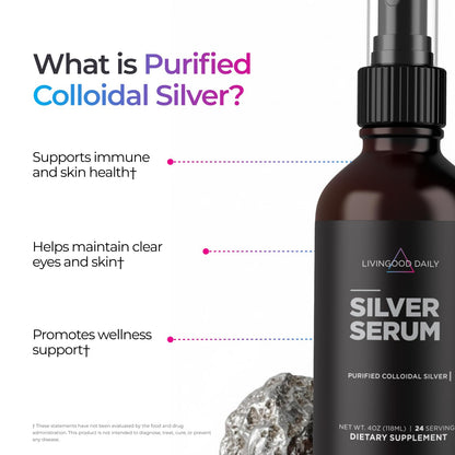 Livingood Daily Colloidal Silver Liquid Spray, Purified Silver with Deionized Water for Daily Wellness Support, Oral Hygiene, Skin Care, Throat & Sinus Health, Vegan - dailyvitalstore
