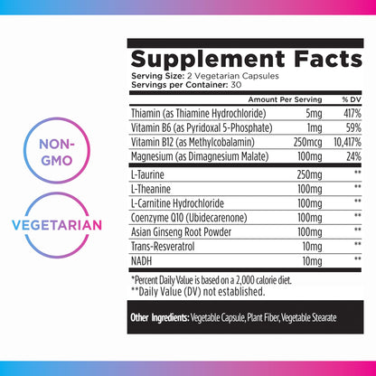 Livingood Daily Energy Support, 11-in-1 Supplement with Magnesium, Vitamin B6, B12, Amino Acids, L Carnitine, CoQ10, Ginseng & L Theanine, Supports Natural Energy for Men & Women, Vegan, 60 Capsules - dailyvitalstore