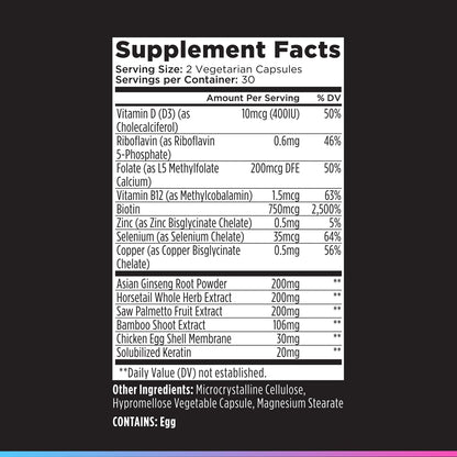 Livingood Daily Hair, Skin & Nails Supplement, 14-in-1 Formula with Biotin, Collagen, Keratin, Bamboo, Selenium, Folate, B12, Zinc and More, Beauty Supplement for Women & Men, Gluten Free, 60 Capsules - dailyvitalstore