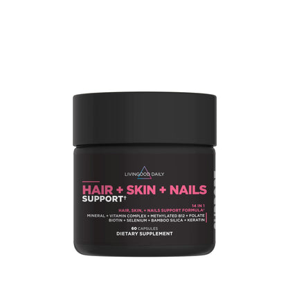 Livingood Daily Hair, Skin & Nails Supplement, 14-in-1 Formula with Biotin, Collagen, Keratin, Bamboo, Selenium, Folate, B12, Zinc and More, Beauty Supplement for Women & Men, Gluten Free, 60 Capsules - dailyvitalstore