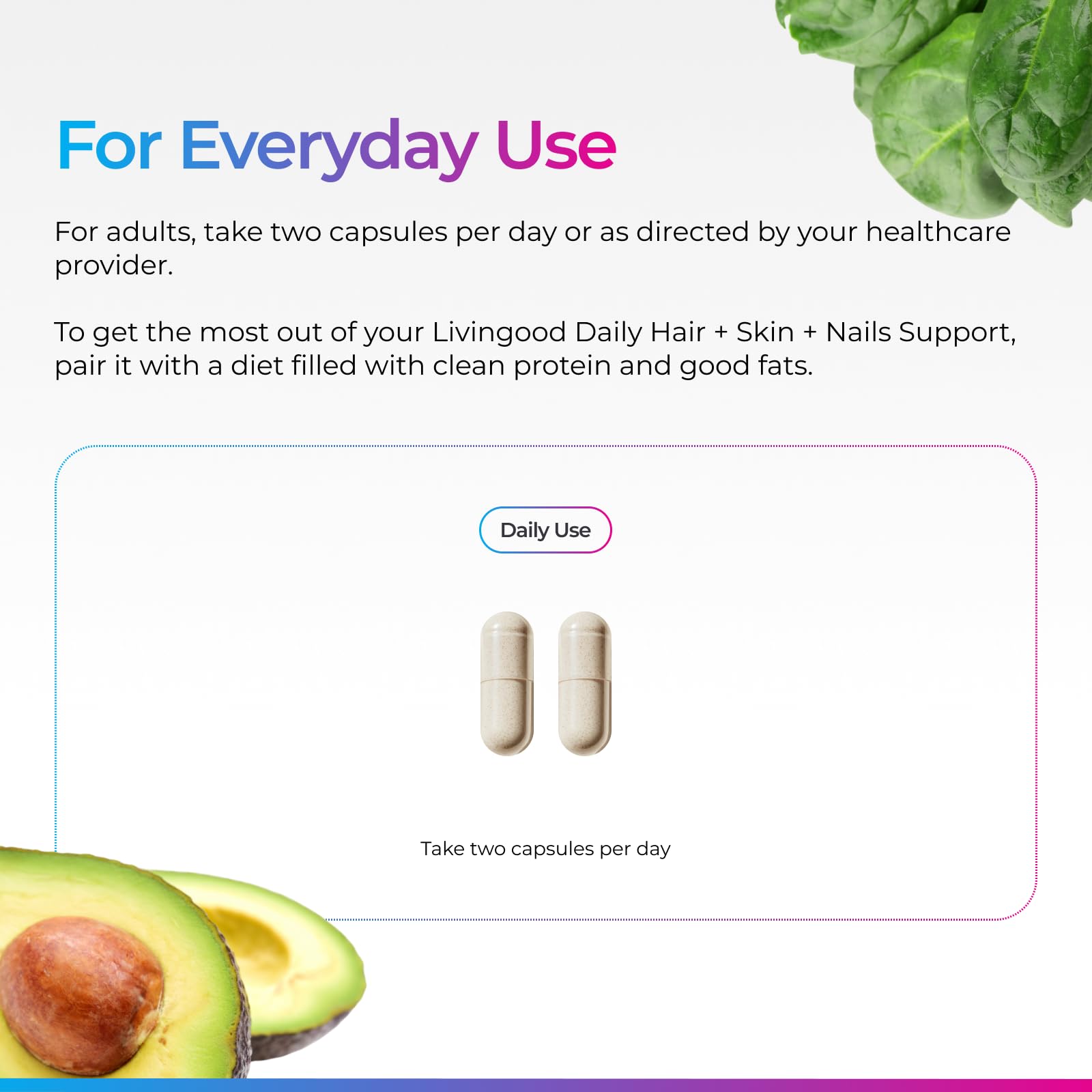 Livingood Daily Hair, Skin & Nails Supplement, 14-in-1 Formula with Biotin, Collagen, Keratin, Bamboo, Selenium, Folate, B12, Zinc and More, Beauty Supplement for Women & Men, Gluten Free, 60 Capsules - dailyvitalstore