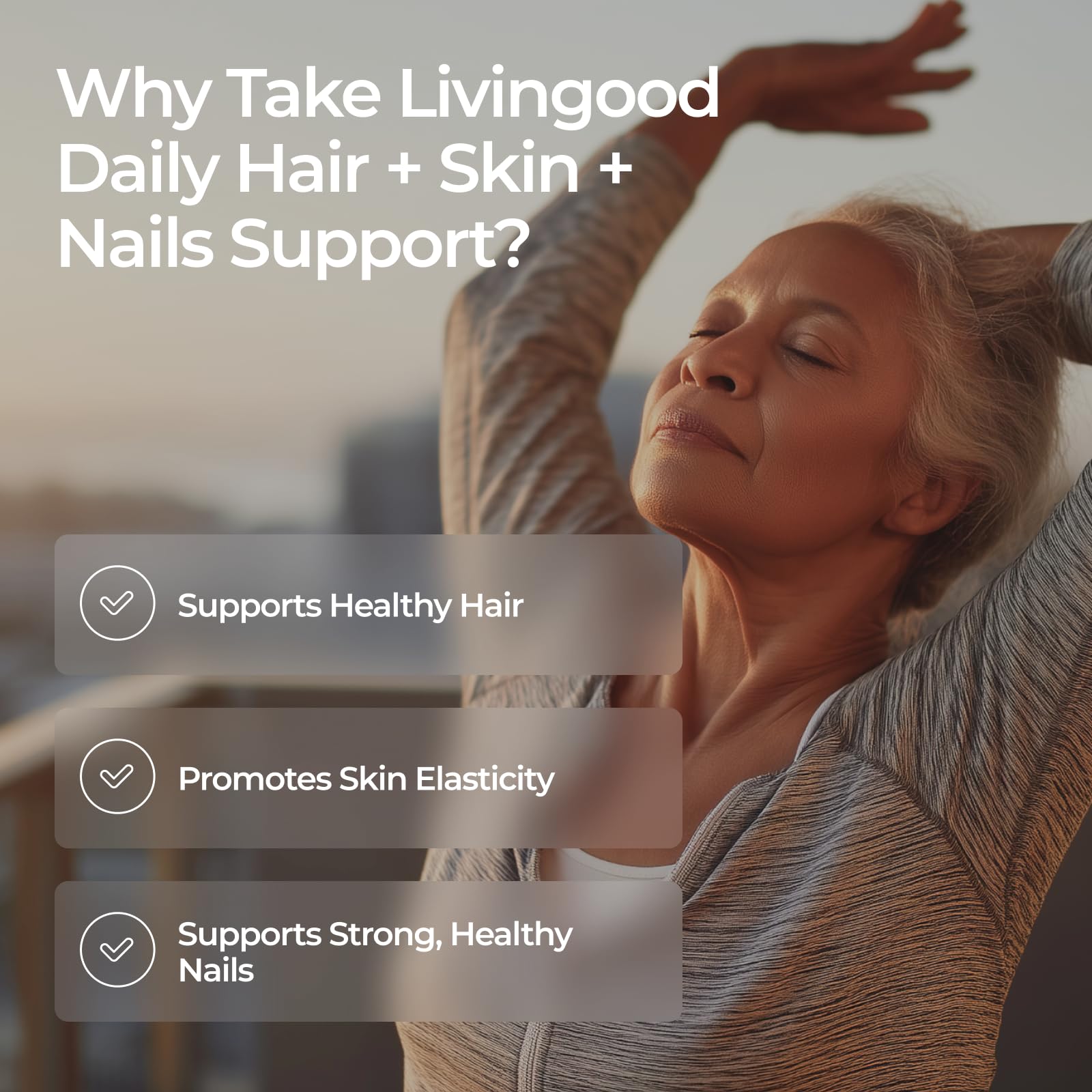 Livingood Daily Hair, Skin & Nails Supplement, 14-in-1 Formula with Biotin, Collagen, Keratin, Bamboo, Selenium, Folate, B12, Zinc and More, Beauty Supplement for Women & Men, Gluten Free, 60 Capsules - dailyvitalstore