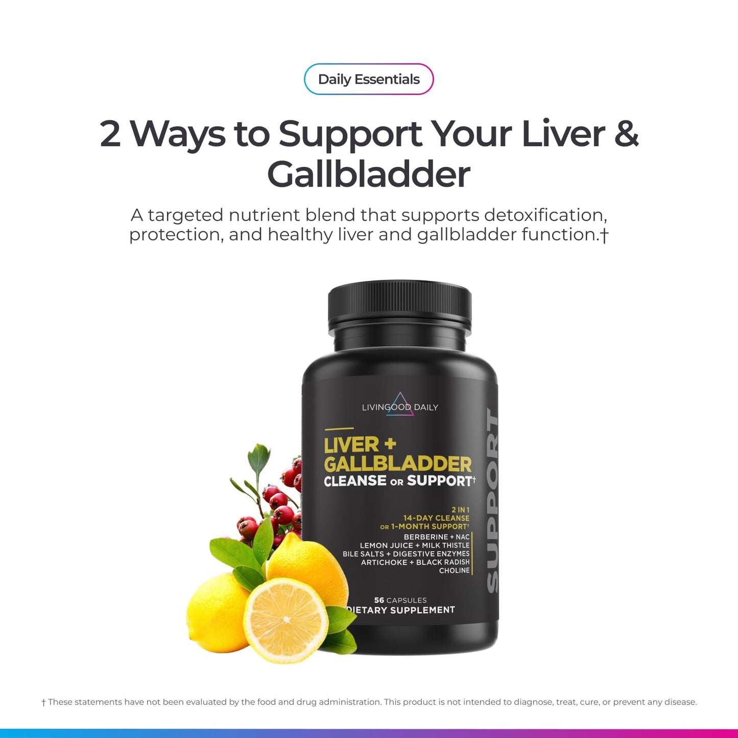Livingood Daily Liver & Gallbladder Cleanse or Support Supplement with Milk Thistle, Ox Bile, Bile Salts, Digestive Enzymes and Artichoke Leaf Extract - dailyvitalstore