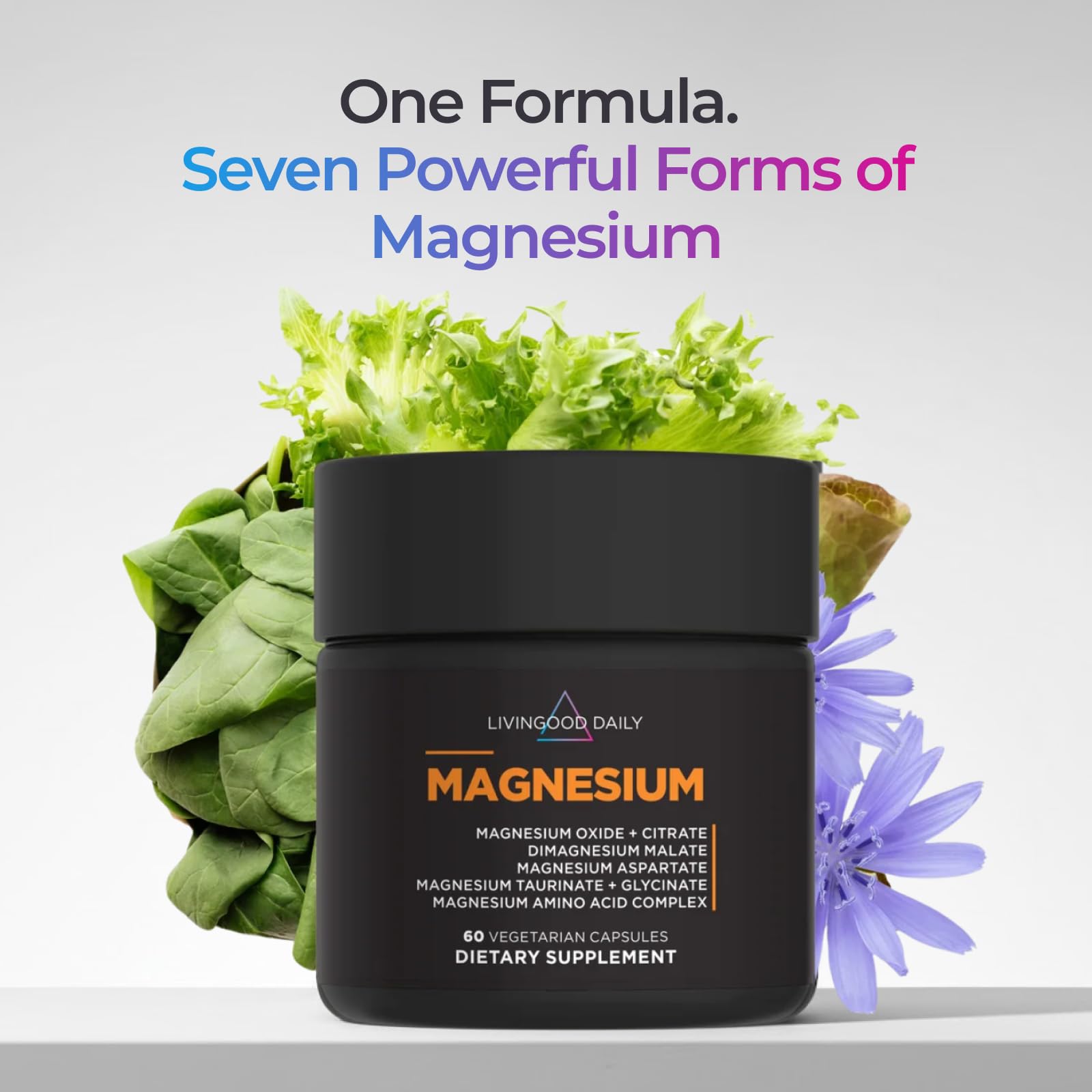 Livingood Daily Magnesium Supplement with Magnesium Glycinate, Citrate, Malate, Oxide, Aspartate, Amino Acid Complex and Chicory Root for Heart Health, Sleep and Muscle Support, 300mg, 60 Capsules - dailyvitalstore
