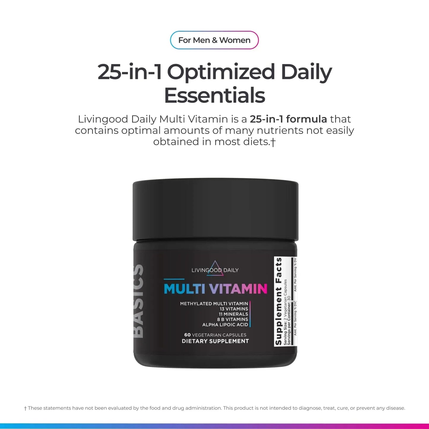 Livingood Daily Methylated Multivitamin for Women and Men, Multi Vitamin Supplement with Alpha Lipoic Acid, B Vitamins, Iron, Zinc and Selenium - dailyvitalstore