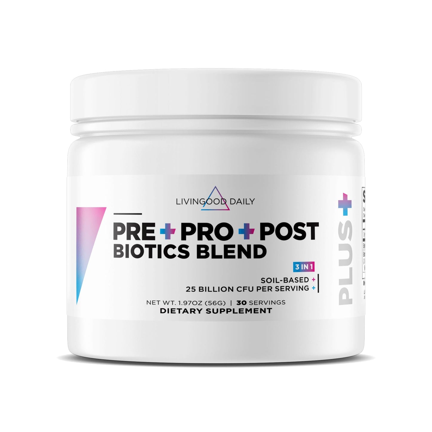 Livingood Daily Pre Pro Post Biotics Blend Powder, Digestive Health Supplement with Prebiotics from Organic Blue Agave Inulin, SBO Probiotics, Probiotics for Women & Men - dailyvitalstore