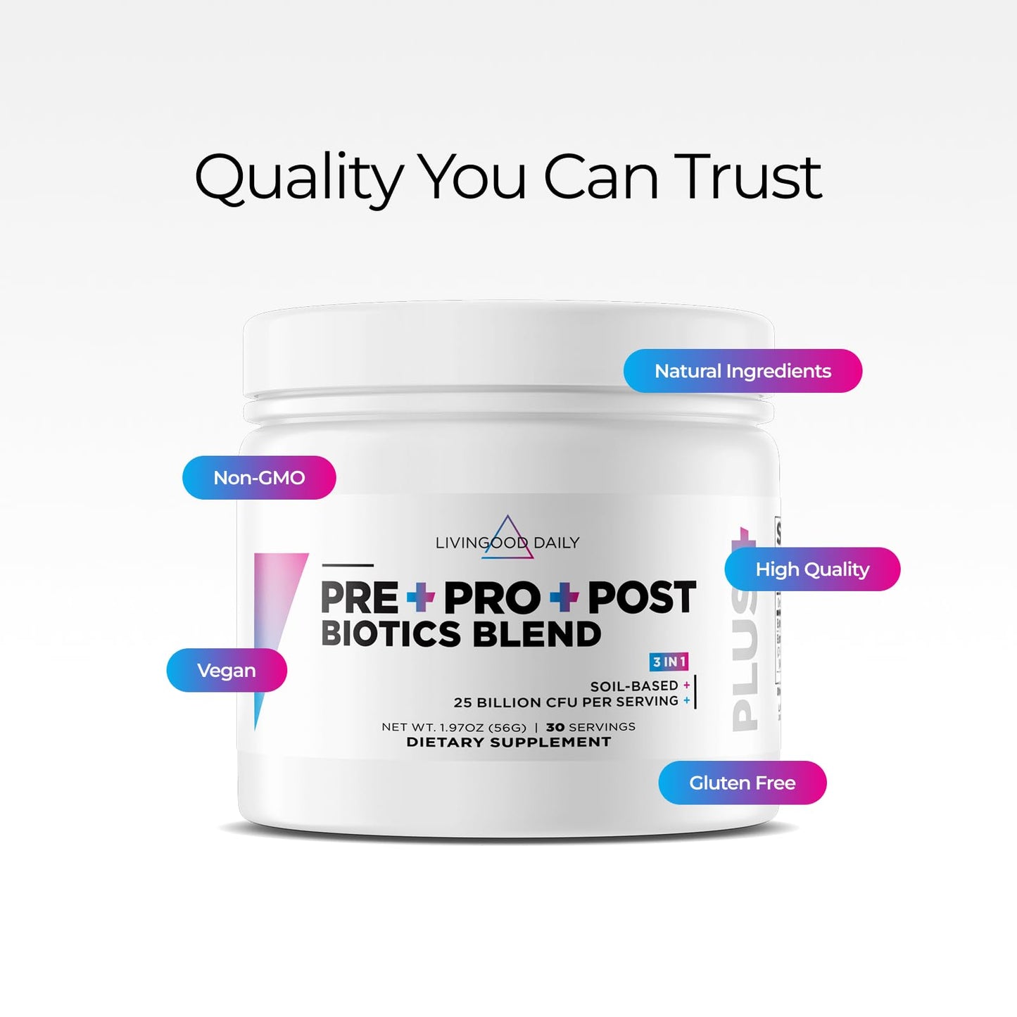 Livingood Daily Pre Pro Post Biotics Blend Powder, Digestive Health Supplement with Prebiotics from Organic Blue Agave Inulin, SBO Probiotics, Probiotics for Women & Men - dailyvitalstore