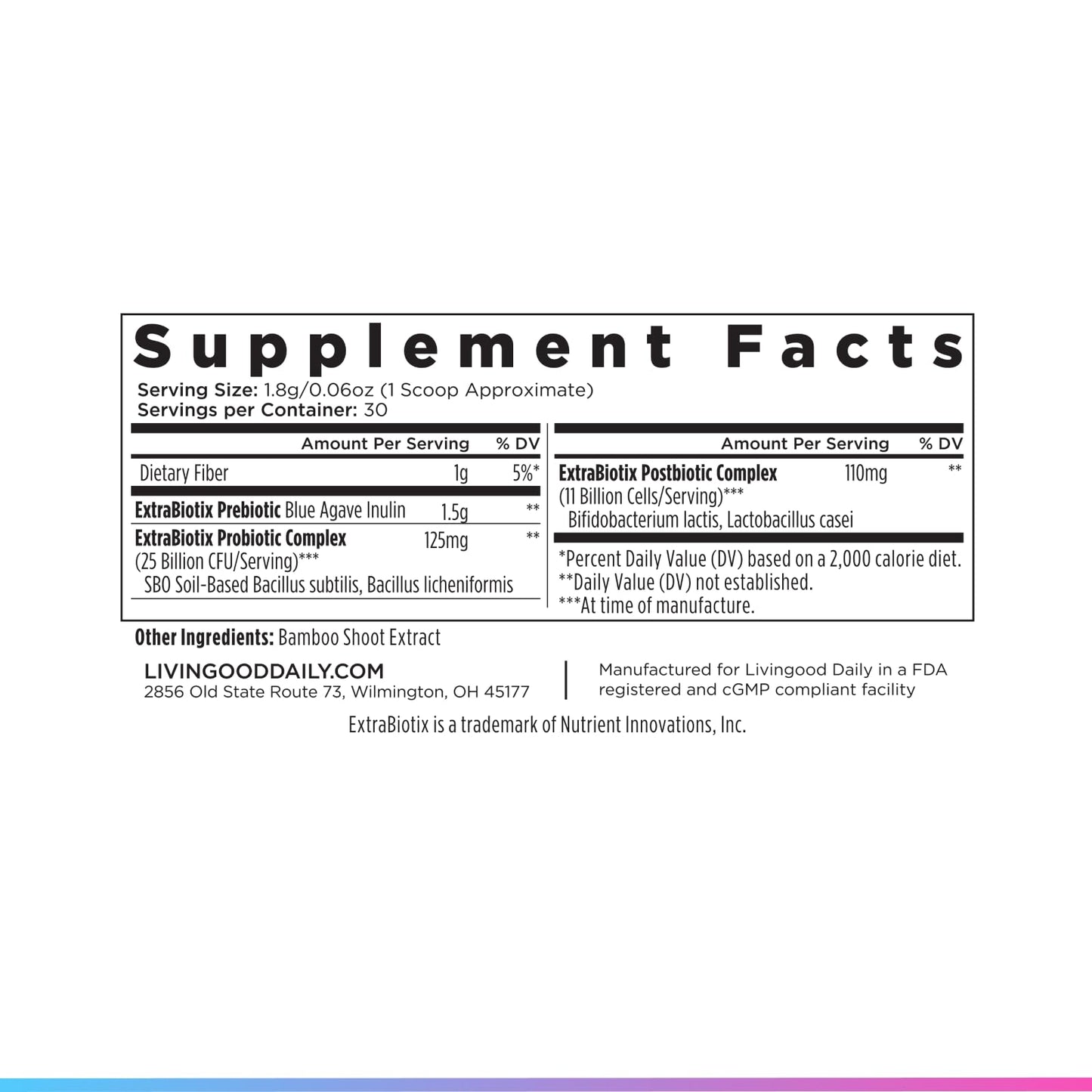 Livingood Daily Pre Pro Post Biotics Blend Powder, Digestive Health Supplement with Prebiotics from Organic Blue Agave Inulin, SBO Probiotics, Probiotics for Women & Men - dailyvitalstore