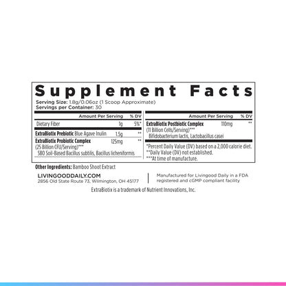 Livingood Daily Pre Pro Post Biotics Blend Powder, Digestive Health Supplement with Prebiotics from Organic Blue Agave Inulin, SBO Probiotics, Probiotics for Women & Men - dailyvitalstore