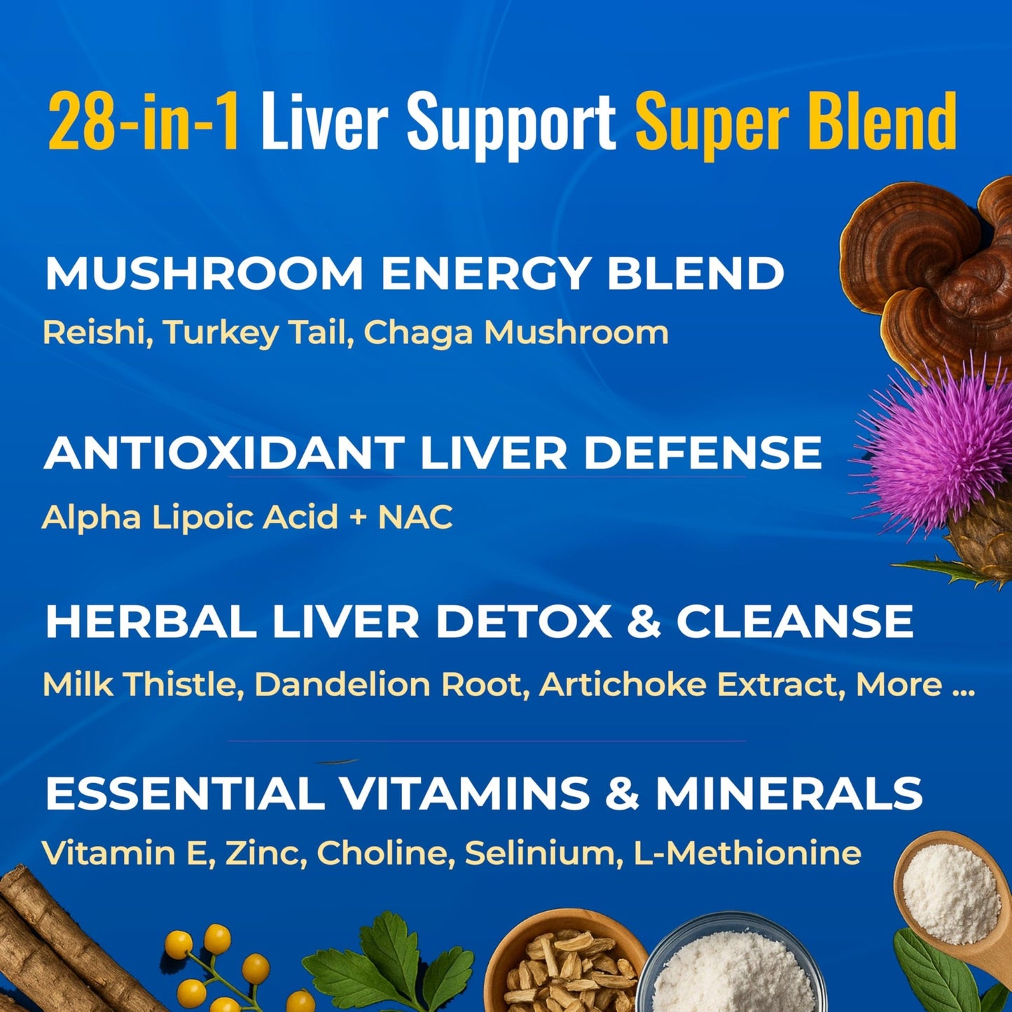 LiVitalize 28-in-1 Liver Health Support with Milk Thistle – Liver Cleanse & Detox Supplement - Dandelion NAC Alpha Lipoic Acid Artichoke Reishi Chaga Turkey - dailyvitalstore