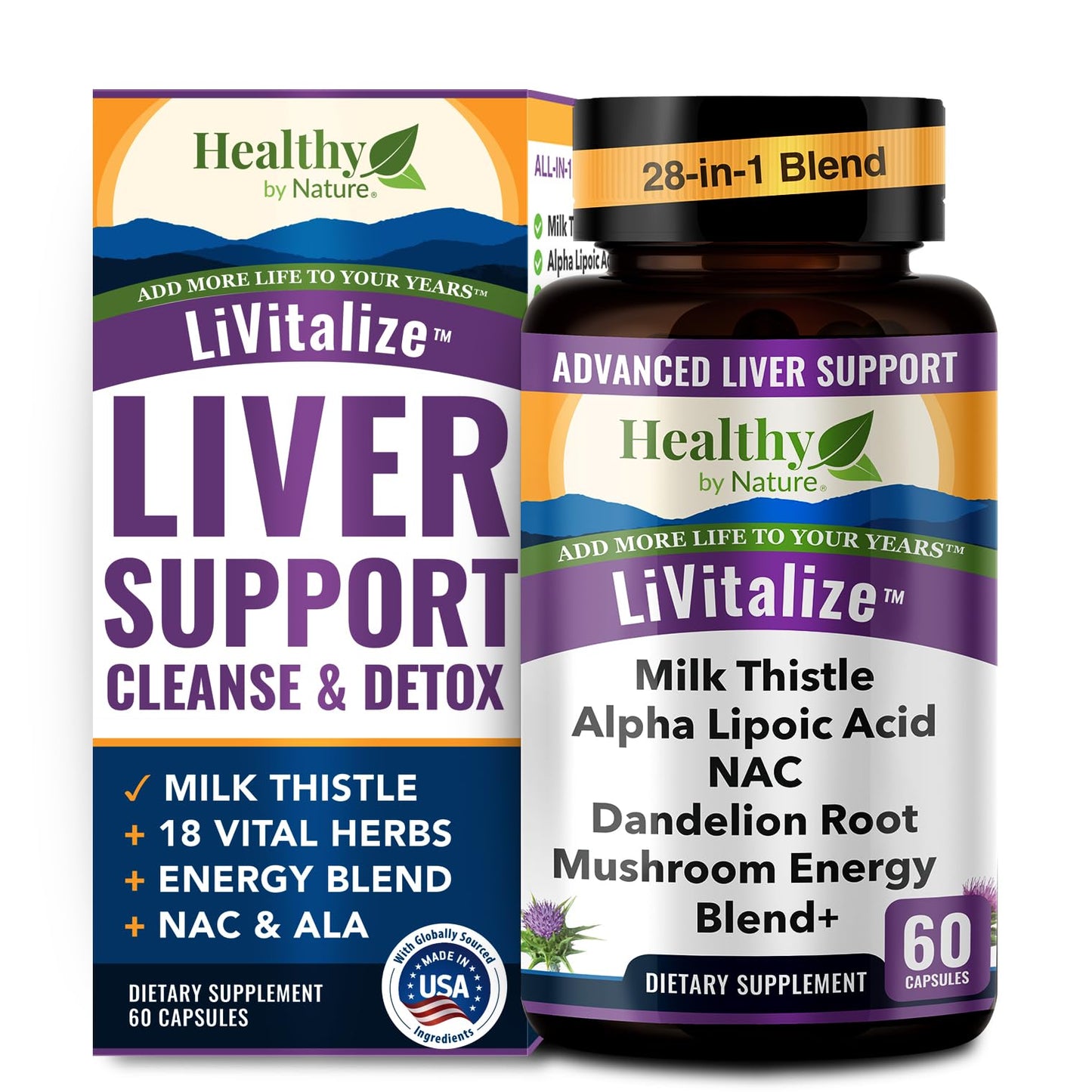 LiVitalize 28-in-1 Liver Health Support with Milk Thistle – Liver Cleanse & Detox Supplement - Dandelion NAC Alpha Lipoic Acid Artichoke Reishi Chaga Turkey - dailyvitalstore