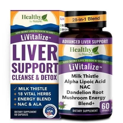 LiVitalize 28-in-1 Liver Health Support with Milk Thistle – Liver Cleanse & Detox Supplement - Dandelion NAC Alpha Lipoic Acid Artichoke Reishi Chaga Turkey - dailyvitalstore