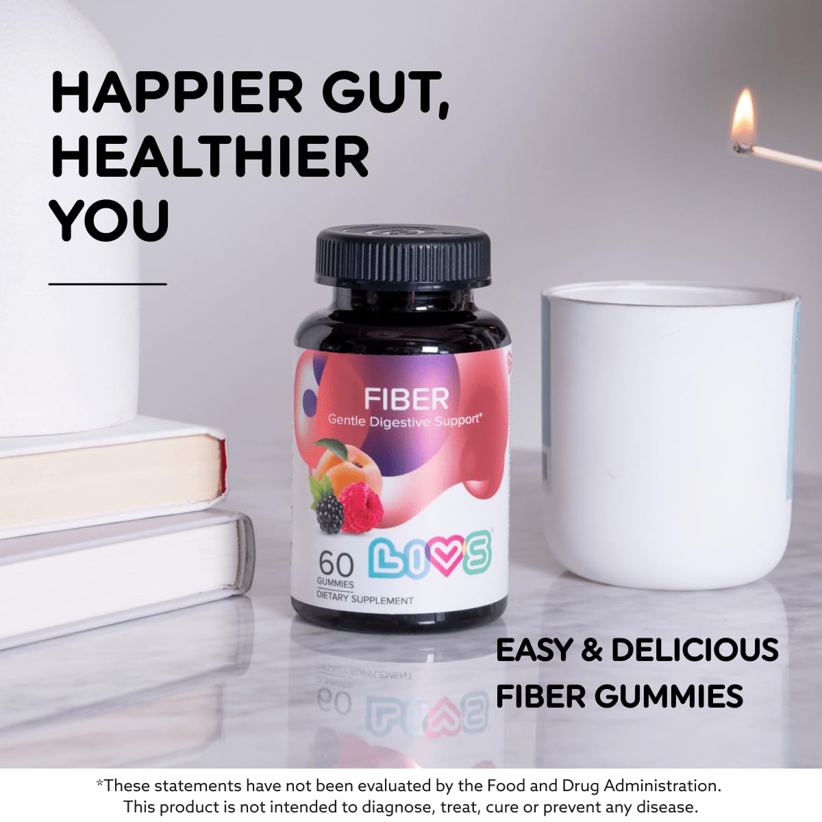 LIVS Fiber Gummies for Adults – Promote Digestive Support & Regularity | Gut Health & Smooth Digestion | Plant-Based Prebiotic | Non-GMO Fiber Supplement - dailyvitalstore