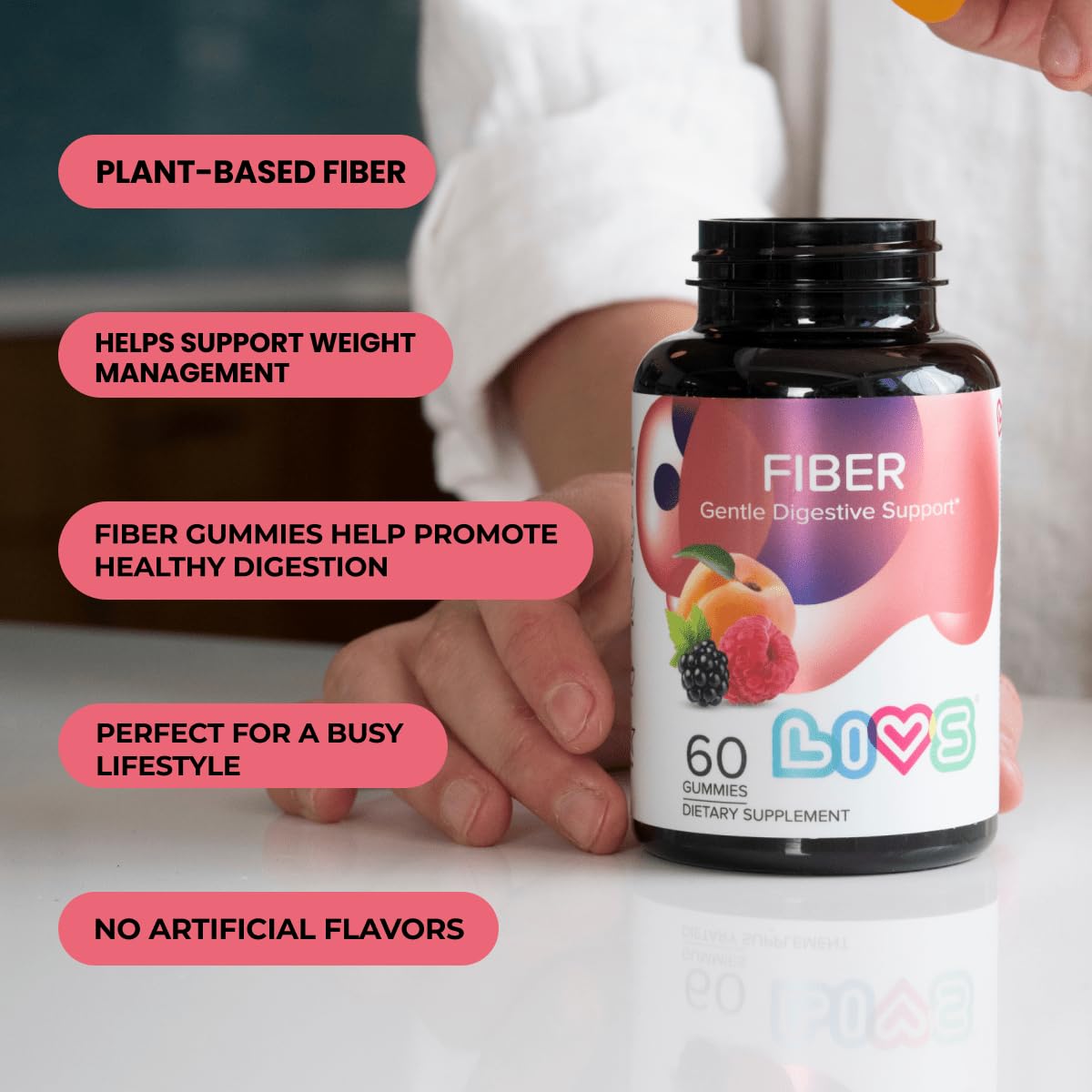 LIVS Fiber Gummies for Adults – Promote Digestive Support & Regularity | Gut Health & Smooth Digestion | Plant-Based Prebiotic | Non-GMO Fiber Supplement - dailyvitalstore