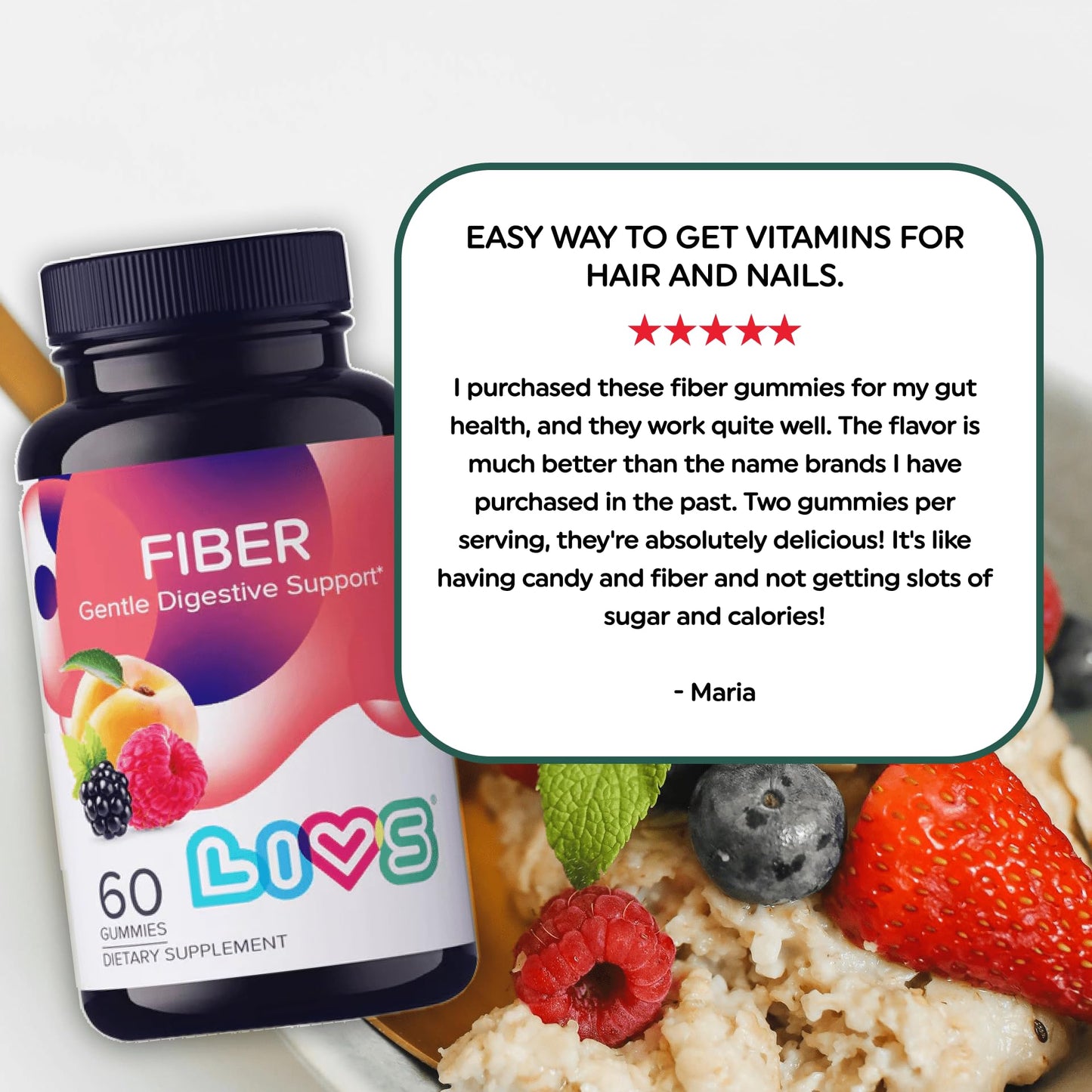 LIVS Fiber Gummies for Adults – Promote Digestive Support & Regularity | Gut Health & Smooth Digestion | Plant-Based Prebiotic | Non-GMO Fiber Supplement - dailyvitalstore