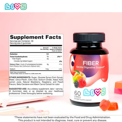 LIVS Fiber Gummies for Adults – Promote Digestive Support & Regularity | Gut Health & Smooth Digestion | Plant-Based Prebiotic | Non-GMO Fiber Supplement - dailyvitalstore