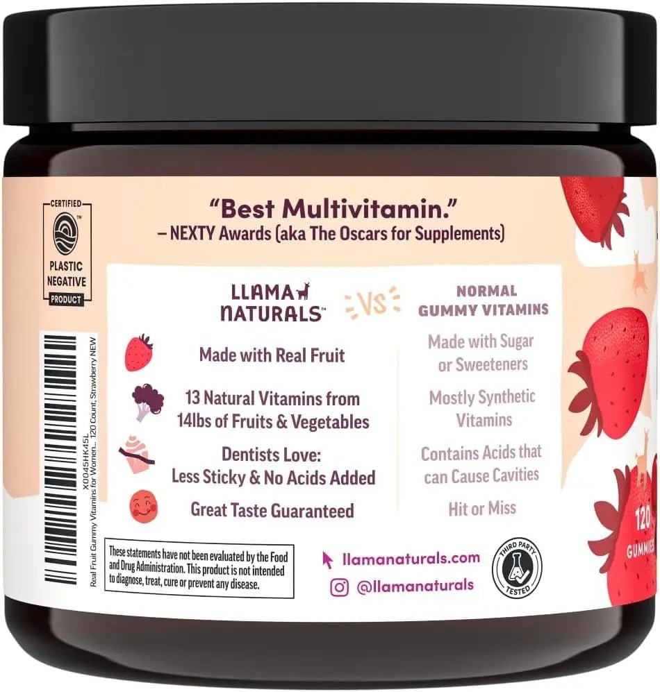 Llama Naturals Multivitamin for Women, Vegan, Organic Gummies with Vitamin D, C and K, Women's Real Fruit Gummy Vitamins - dailyvitalstore