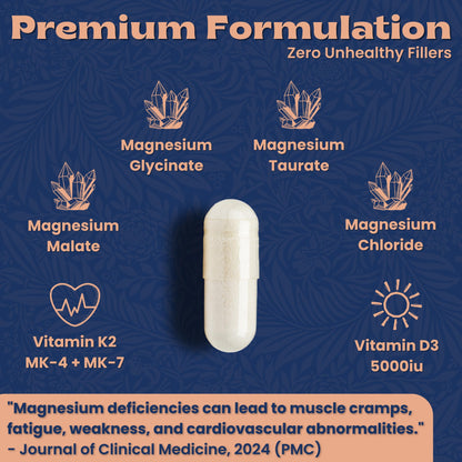 Local Nutrition Magnesium Complex 420mg with Vitamin D3 K2 - Four Bioavailable Forms Including Bisglycinate (Glycinate), Malate, Taurate, and Chloride for Superior Absorption - 90 Capsules Made in USA - dailyvitalstore