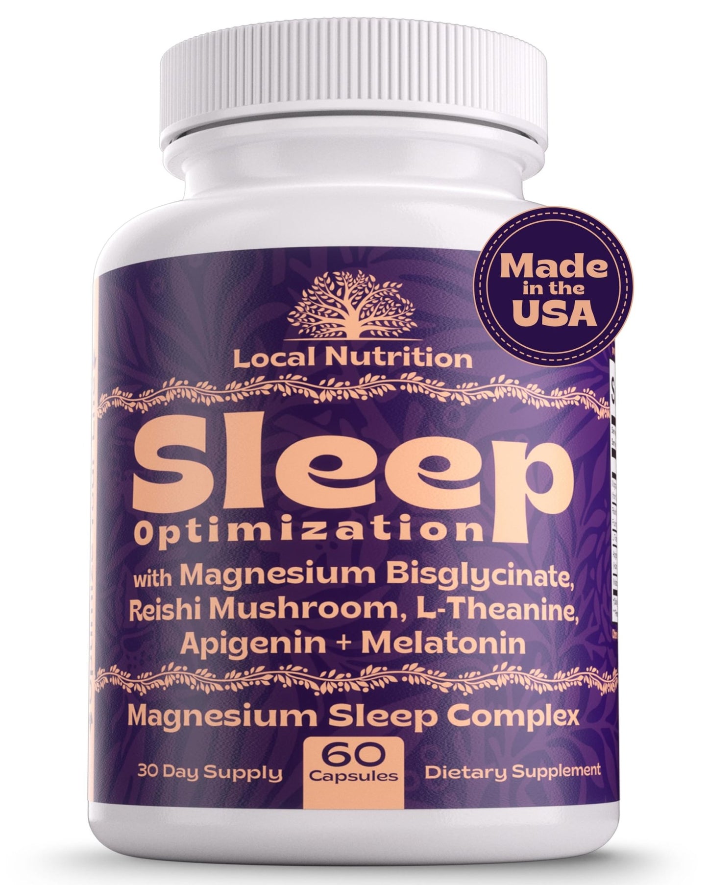 Local Nutrition Natural Sleep Aid with Magnesium Glycinate, Reishi Mushroom Extract, L-Theanine, Apigenin, and Melatonin - Sleep Supplement for Adults Seeking Deep Rest - 60 Capsules, Made in The USA - dailyvitalstore