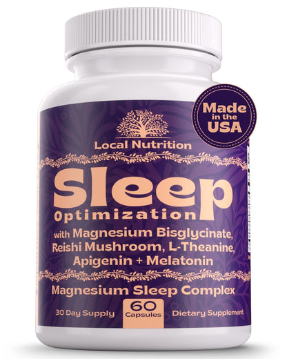 Local Nutrition Natural Sleep Aid with Magnesium Glycinate, Reishi Mushroom Extract, L-Theanine, Apigenin, and Melatonin - Sleep Supplement for Adults Seeking Deep Rest - 60 Capsules, Made in The USA - dailyvitalstore