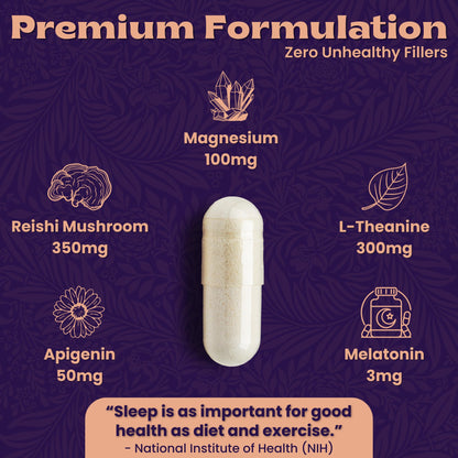 Local Nutrition Natural Sleep Aid with Magnesium Glycinate, Reishi Mushroom Extract, L-Theanine, Apigenin, and Melatonin - Sleep Supplement for Adults Seeking Deep Rest - 60 Capsules, Made in The USA - dailyvitalstore