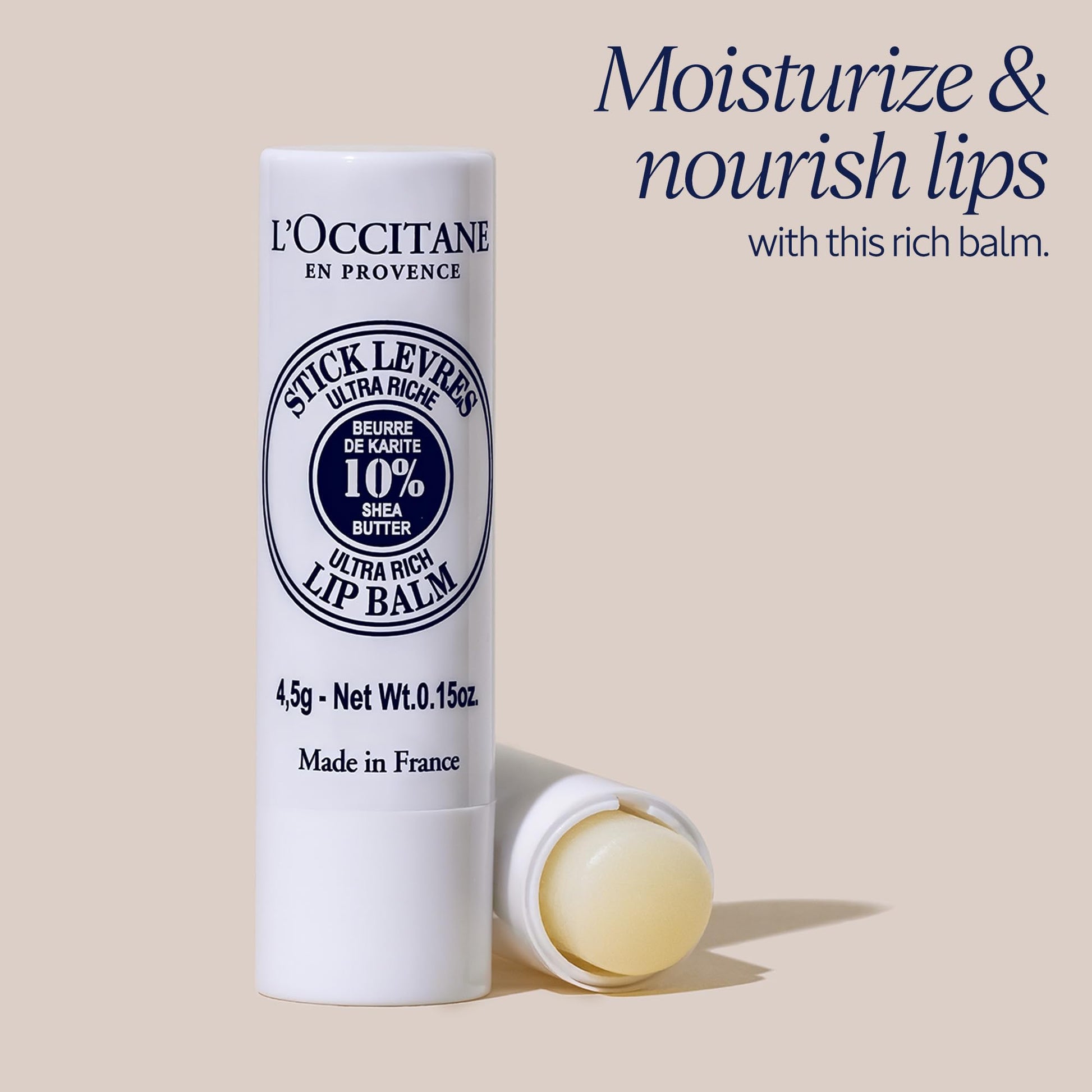 L'OCCITANE 10% Organic Shea Butter Ultra Rich Lip Balm Stick, Moisturizes, Nourishes, Repairs & Softens Dry, Chapped Lips, Long Lasting, Vegan - dailyvitalstore