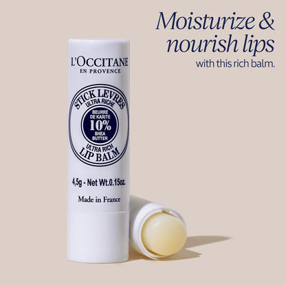 L'OCCITANE 10% Organic Shea Butter Ultra Rich Lip Balm Stick, Moisturizes, Nourishes, Repairs & Softens Dry, Chapped Lips, Long Lasting, Vegan - dailyvitalstore