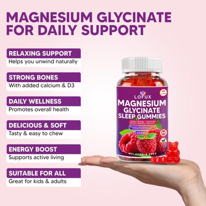 Lofux Magnesium Glycinate Gummies 400mg, Sugar Free Magnesium Gummies for Adults Women, Men, Chewable Supplement Gummy with L-Threonate, Vitamin D, B6, CoQ10 - for Calm, Sleep, Body Relaxation, 120 Ct - dailyvitalstore