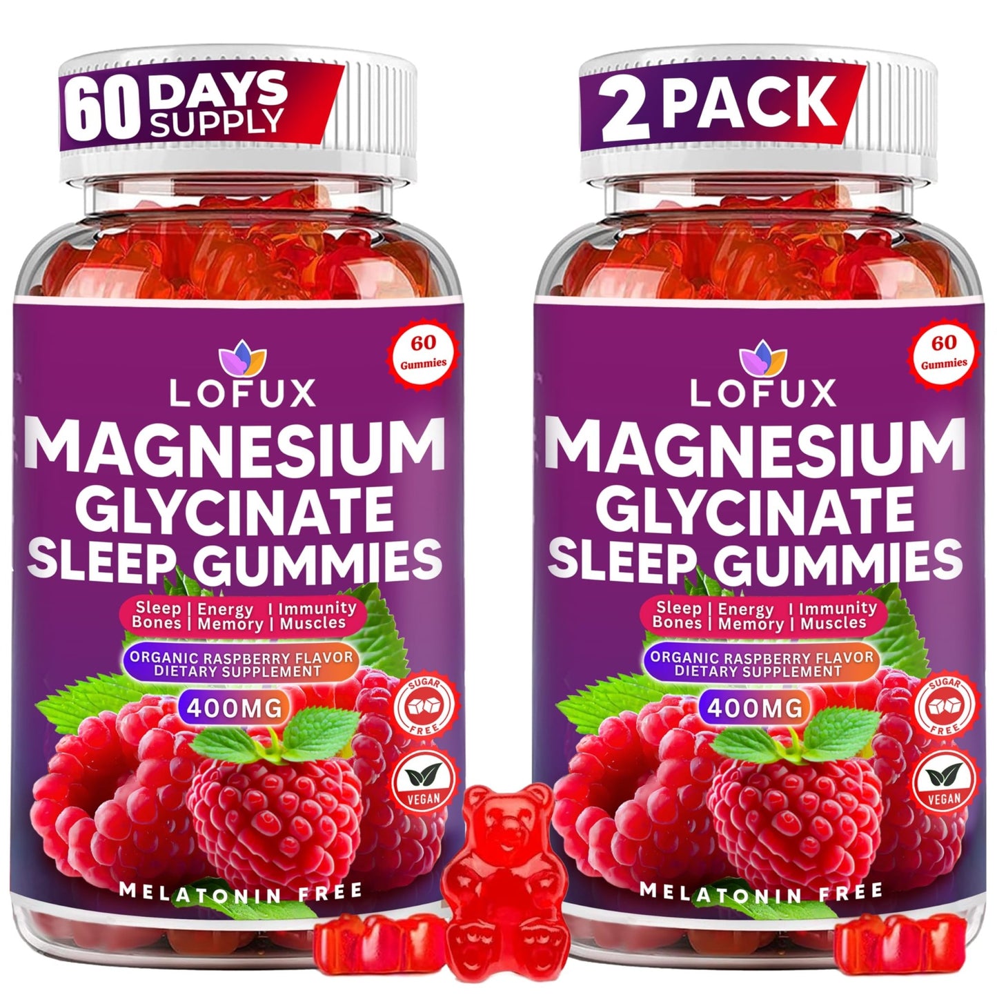 Lofux Magnesium Glycinate Gummies 400mg, Sugar Free Magnesium Gummies for Adults Women, Men, Chewable Supplement Gummy with L-Threonate, Vitamin D, B6, CoQ10 - for Calm, Sleep, Body Relaxation, 120 Ct - dailyvitalstore