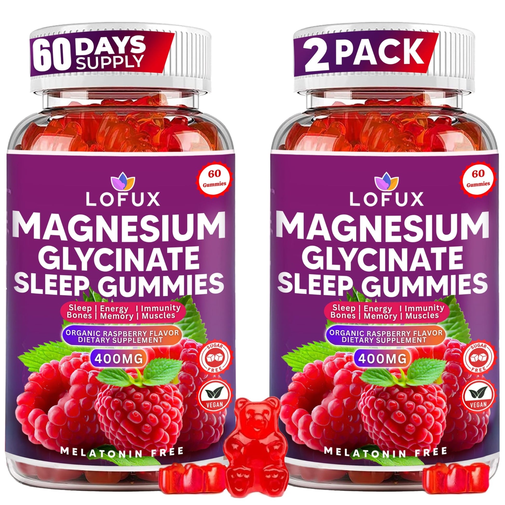 Lofux Magnesium Glycinate Gummies 400mg, Sugar Free Magnesium Gummies for Adults Women, Men, Chewable Supplement Gummy with L-Threonate, Vitamin D, B6, CoQ10 - for Calm, Sleep, Body Relaxation, 120 Ct - dailyvitalstore