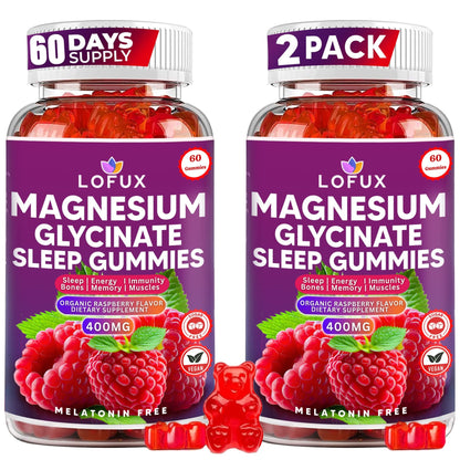 Lofux Magnesium Glycinate Gummies 400mg, Sugar Free Magnesium Gummies for Adults Women, Men, Chewable Supplement Gummy with L-Threonate, Vitamin D, B6, CoQ10 - for Calm, Sleep, Body Relaxation, 120 Ct - dailyvitalstore