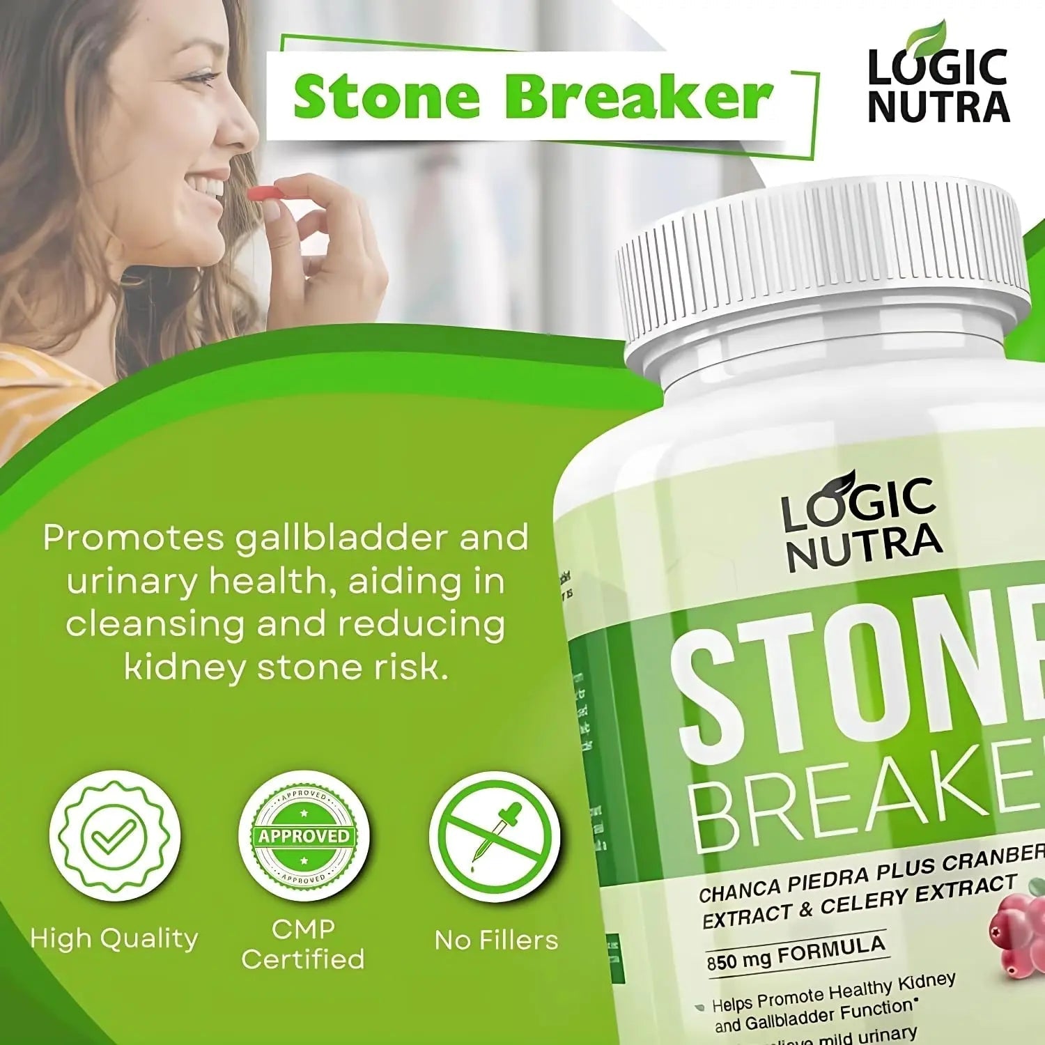 Logic Nutra Chanca Piedra Kidney Stone Breaker 120 Tablets 800 mg - Maximum Strength for Gallbladder & Urinary Cleanse with Phyllantus Niruri, Celery Seed Extract & Cranberry Extract - dailyvitalstore