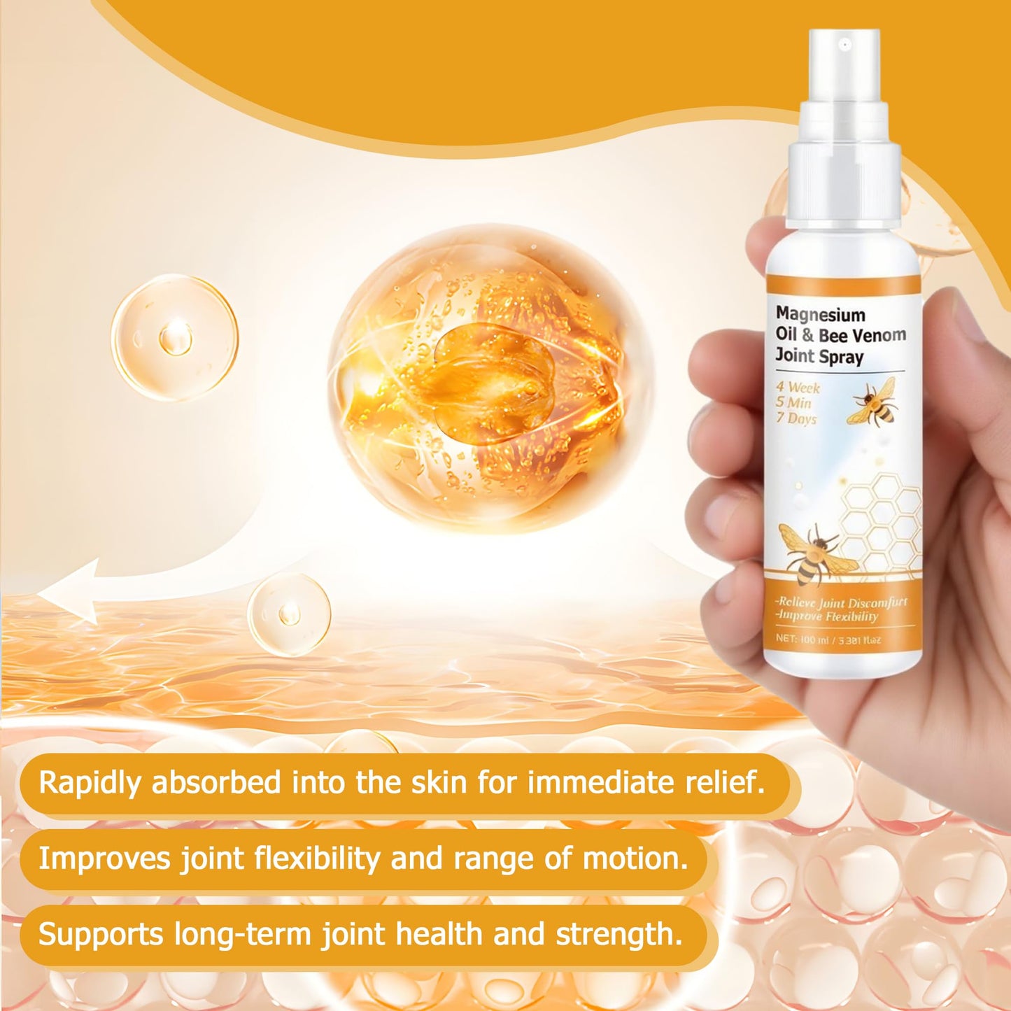 Loicwoo Magnesium Oil & Bee Venom Joint Spray, Magnesium Spray, Magnesium Joint Sprays for Relax Muscle Joints, Bee Venom Sprays for Back, Knee, Hands, Neck (1 PCS,100ML) - dailyvitalstore