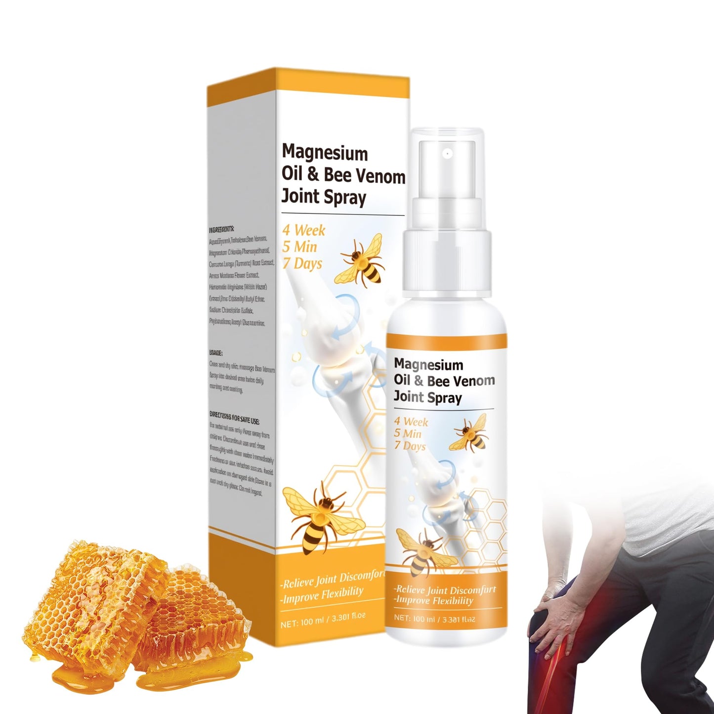 Loicwoo Magnesium Oil & Bee Venom Joint Spray, Magnesium Spray, Magnesium Joint Sprays for Relax Muscle Joints, Bee Venom Sprays for Back, Knee, Hands, Neck (1 PCS,100ML) - dailyvitalstore