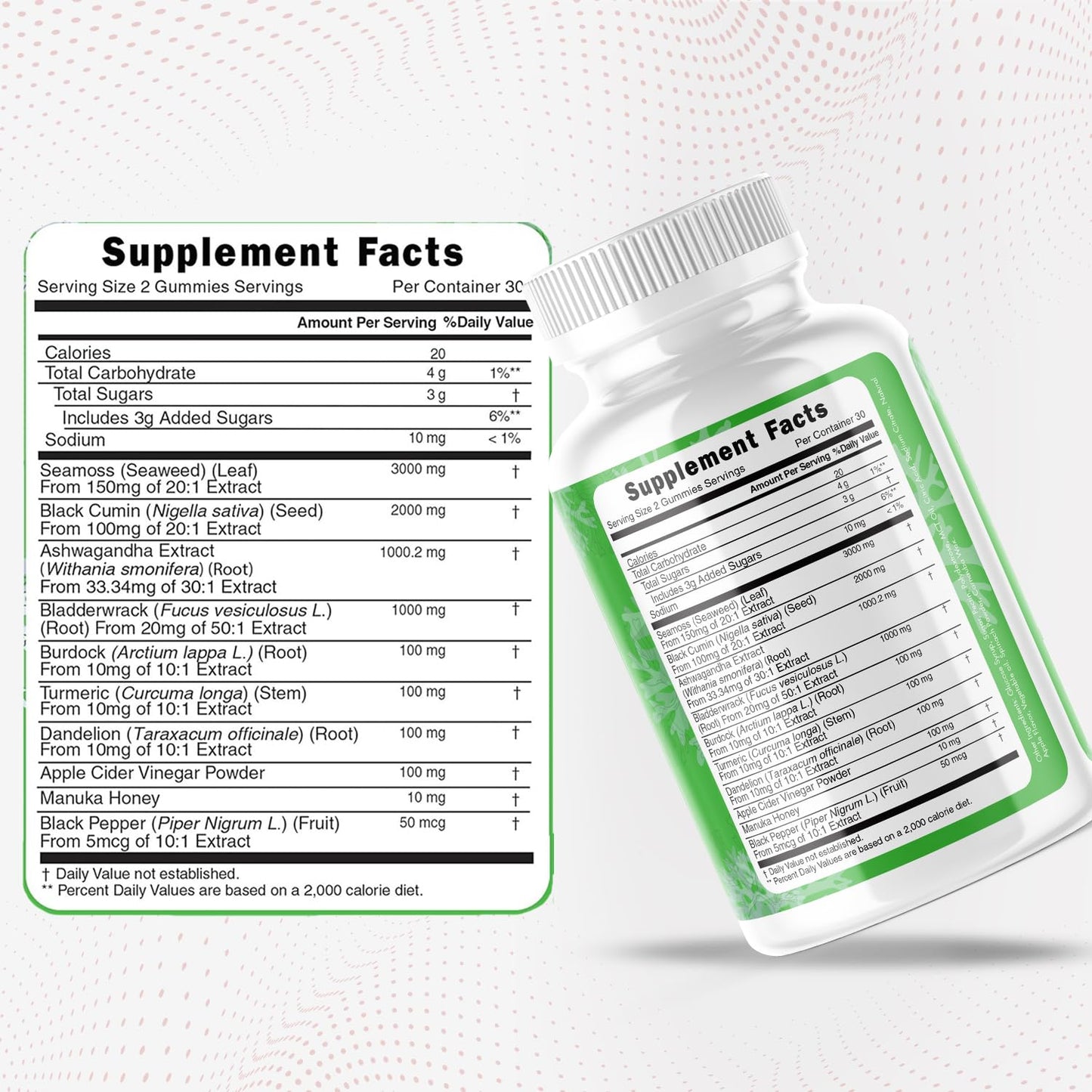 Longevity Nutritional Sea Moss, Thyroid Energy Vitamins Mineral Burdock Manuka Honey Dandelion Apple Cider Bladderwrack Ashwagandha Extract Turmeric Antioxidant Boost Immune Superfood Gummies - dailyvitalstore